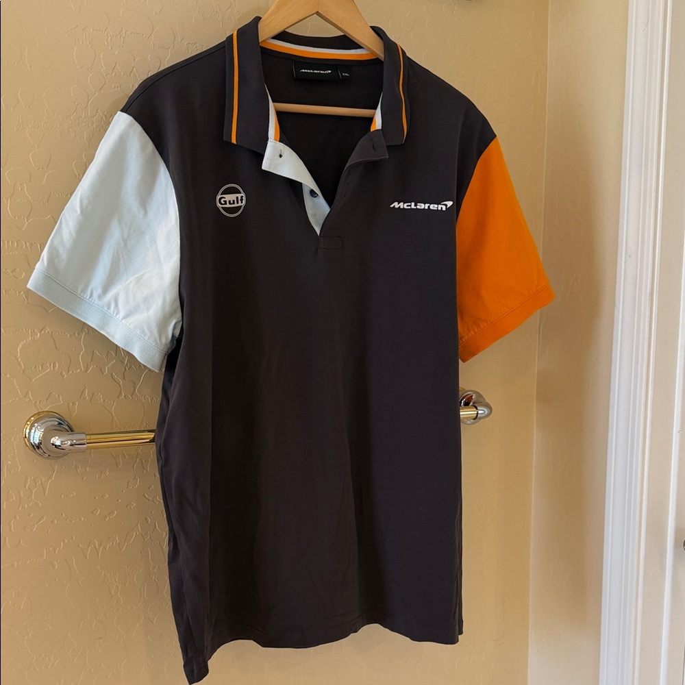 McLaren Men's Colorblock Polo Shirt — Black with Orange & Light Blue